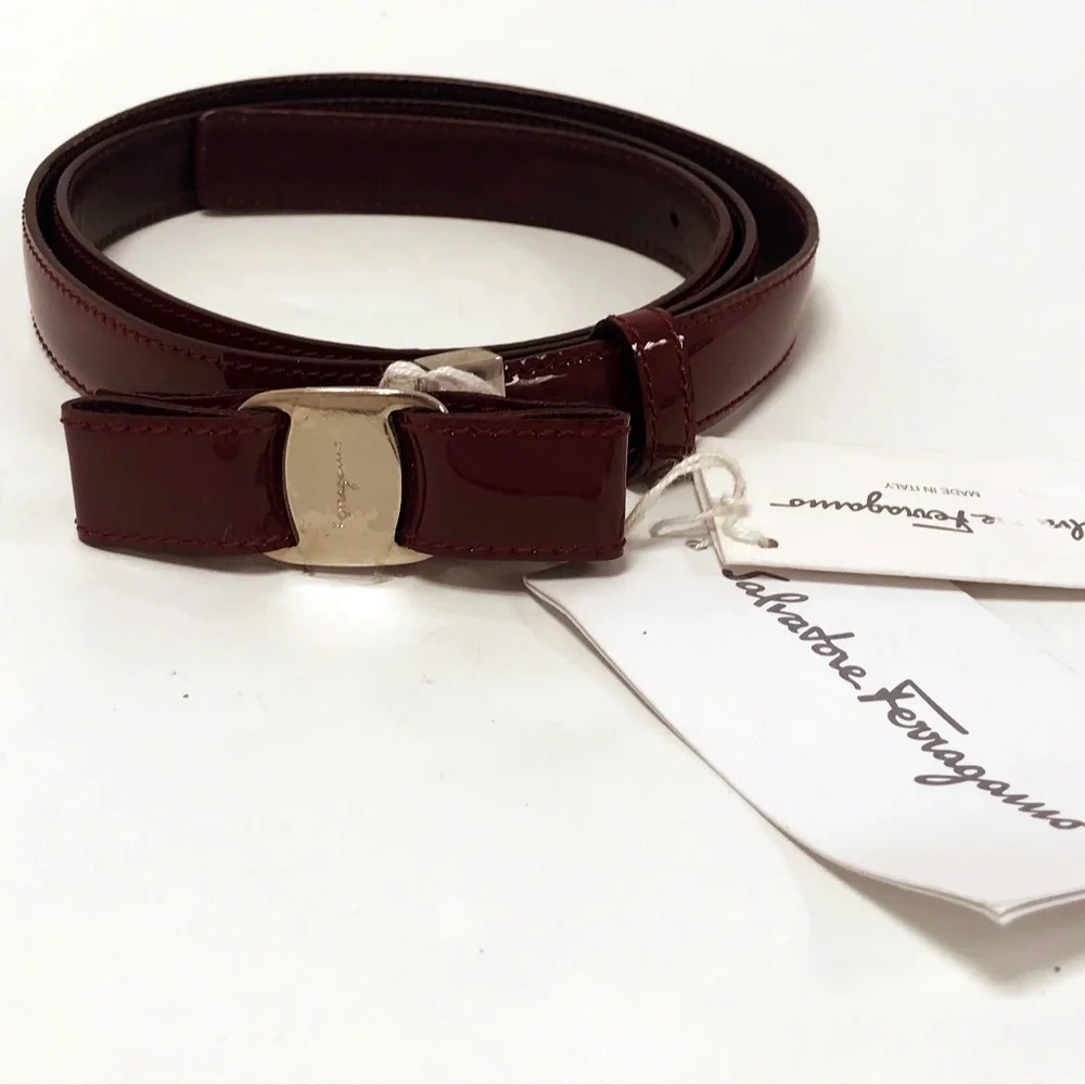 Salvatore Ferragamo Bordeaux Patent Leather Belt Size XL NWT